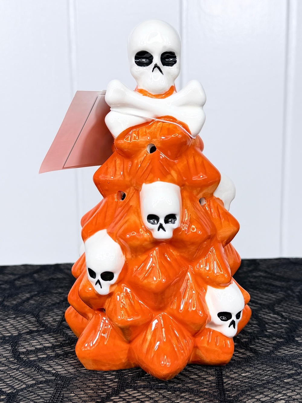 NEW 7” Light Up Orange Skull Halloween Tree